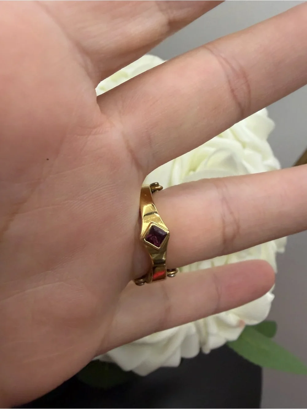 Vintage Gold tone and Silver Ring Set with Ruby Accent size 6